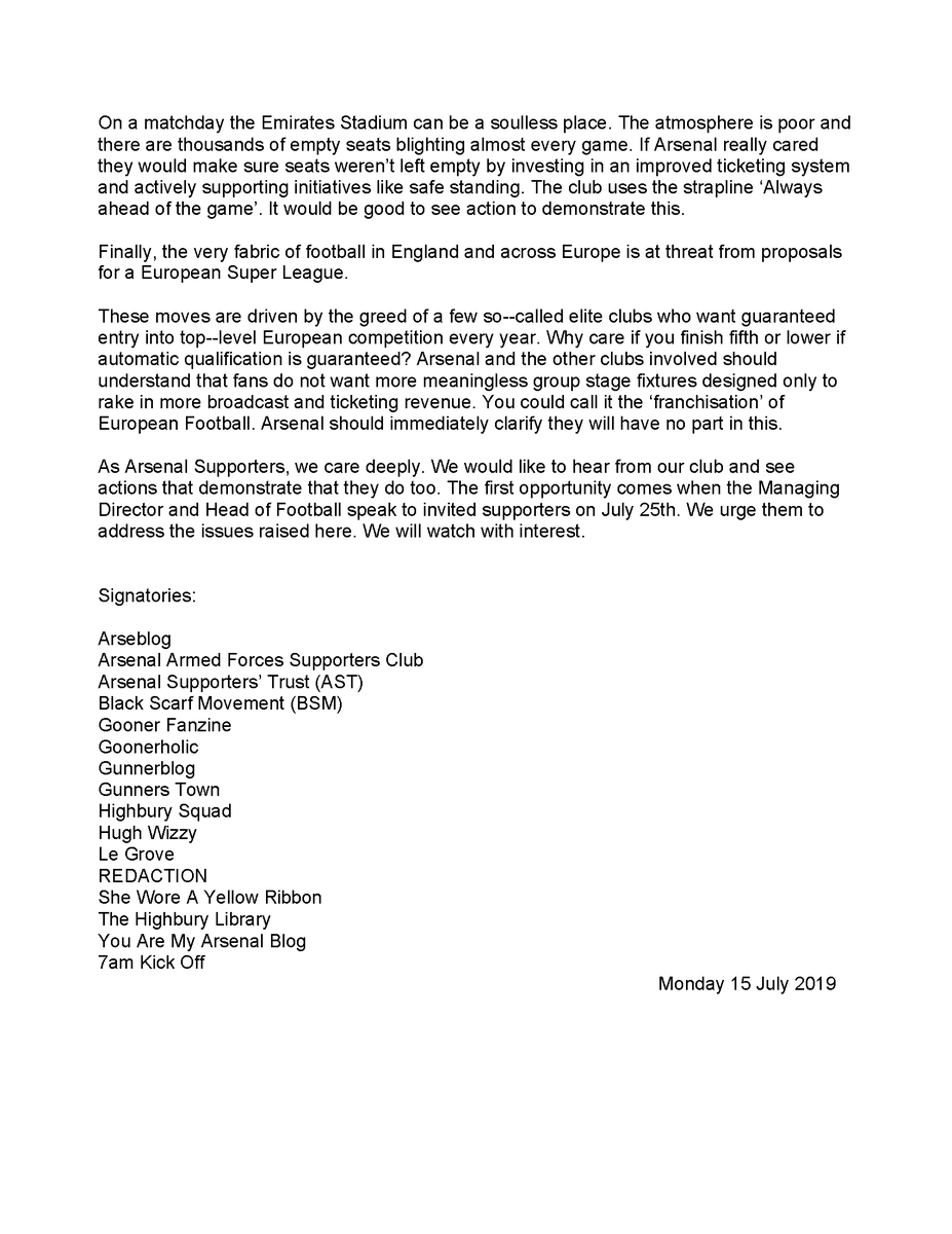 AST_arsenal's tweet photo. #WeCareDoYou - #Arsenal fans are asking for the board to be strengthened, improvements in the match day experience to give our players that needed boost and a firm NO to the proposed European super league. https://t.co/HeQFRA187d
