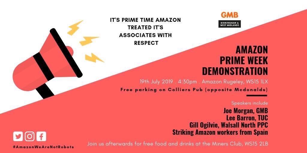 We’re calling on <a href="/amazon/">Amazon</a> to agree to let their workforce decide if they want union recognition 👊

Join us to demonstrate at Rugeley this Friday 19th July 👇