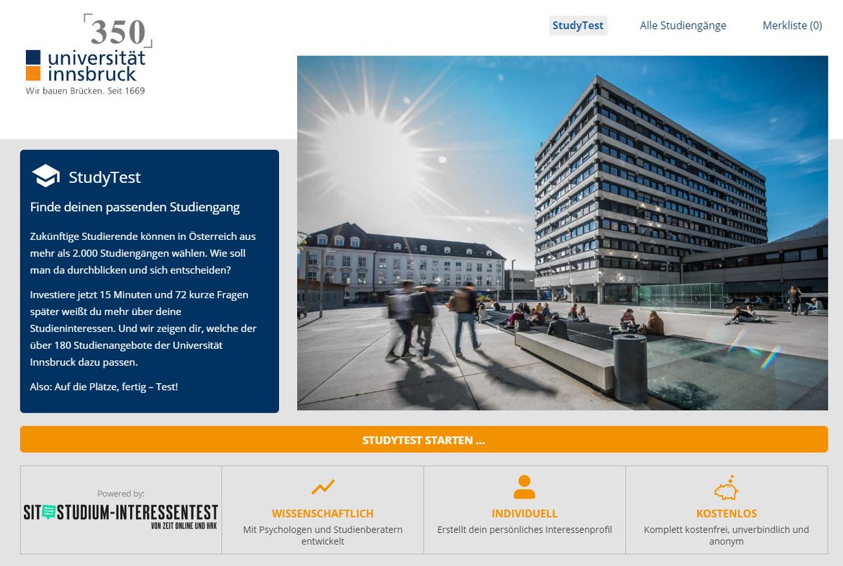 recrutainment's tweet photo. Mit dem #StudyTest bietet die @uniinnsbruck als erste österreichische Uni einen Studieninteressentest auf Basis des #SIT von #CYQUEST und @zeitcampus

https://t.co/98duj5yHB2 https://t.co/zGKwfqqG9x