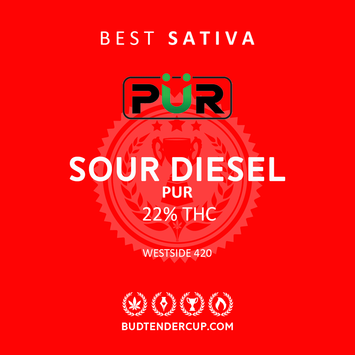 BudtenderCup's tweet photo. Budtender Cup Winner Best Sativa
Sour Diesel
Produced by: PUR ~ Quality Growers
Warning ~ May be habit forming; Smoking is hazardous to your health. It is illegal to operate a motor vehicle while under the influence of marijuana. For use only by adults twenty-one and older. https://t.co/m0qR5UCR5Y