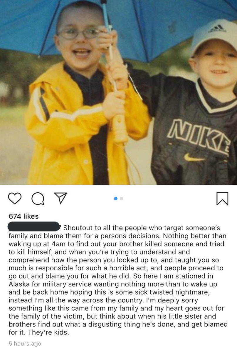 The murderer's brother posted this on Instagram after finding out about what his brother did.