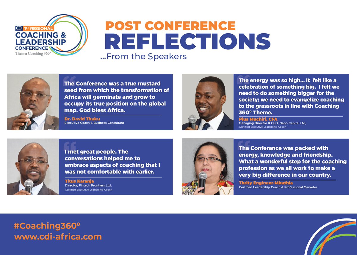 CDI_Africaltd's tweet photo. The just concluded 1st Regional Coaching and Leadership Conference in Nairobi was a conference like no other! It was a real re-awakening of humanity and purpose.
Thank you all delegates and sponsors. You made it worth the while!
#Coaching360°
#CDIAfricaCoachingGroup https://t.co/zq7xPa0HcI