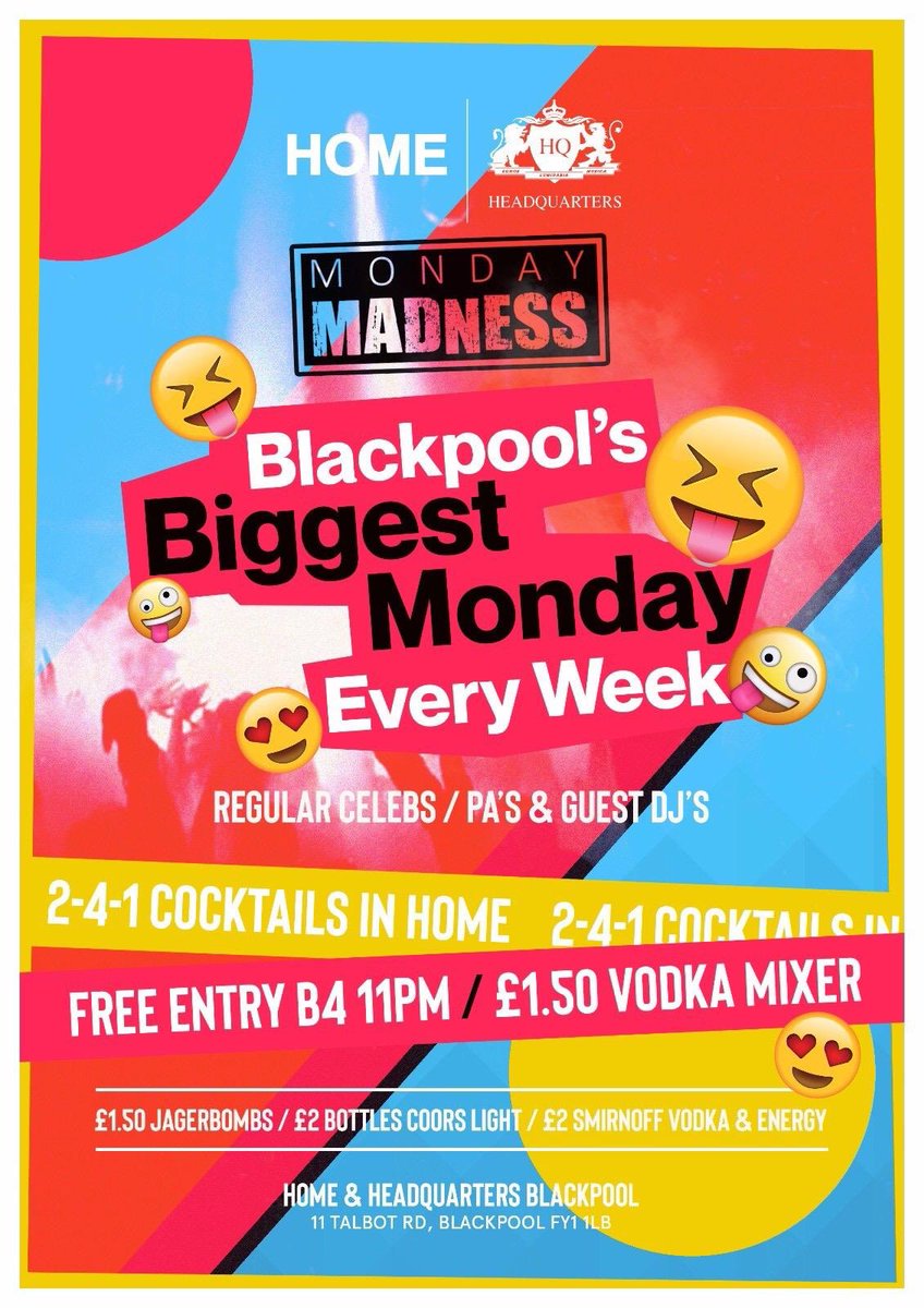 Are you ready to go again? 
Blackpool’s BIGGEST Monday is back... #MondayMADNESS!
Tonight in HQ both Rich James &amp; Craig Crompton are back as both floors are now open for the summer!
If you have a birthday or special occasion, send us a message to see if you can get a FREE booth!