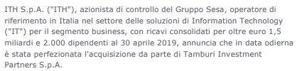 Sesa: #perfezionamento #ingresso <a href="/TamburiTIP/">Tamburi Investment Partners</a> in Ith
via <a href="/Traderlink_it/">Traderlink Srl</a> tipspa.it/Allegati/news/…