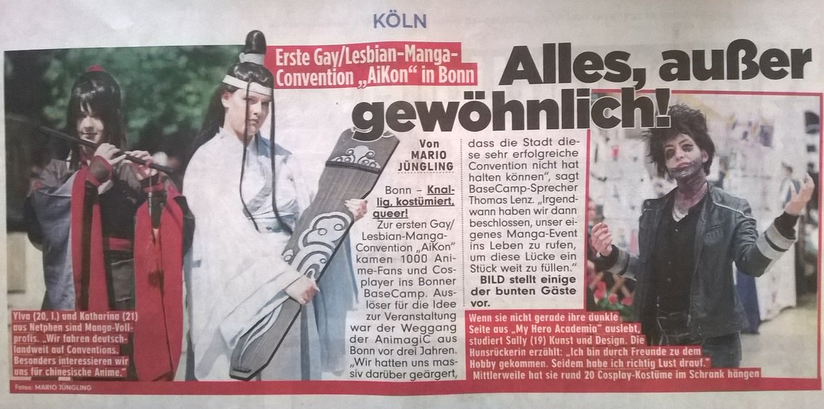 Auch die <a href="/BILD/">BILD</a> / <a href="/BILD_Koeln/">BILD Köln</a> war am Wochenende auf der #AiKon und hat über die vielen bunten Cosplayer gestaunt #aikonbonn #aikon2019 #manga #mangaconvention #basecampbonn #bonn #bonnistmanga