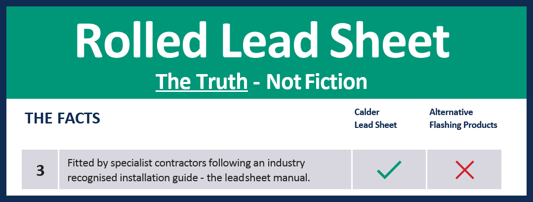 Rolled Lead Sheet - The Truth, Not Fiction.

Fitted by specialist contractors following an industry recognised installation guide - the lead sheet manual.  #CalderLead