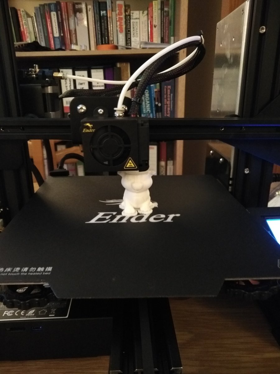 jenny_molloy's tweet photo. The price of 3D printers has dropped low enough that I made the leap and got my own for open science hardware stuff. £250, up and running in just over an hour. Very impressed with it so far! Preloaded test looks good, next up printing something useful. https://t.co/QfelWDqQGN