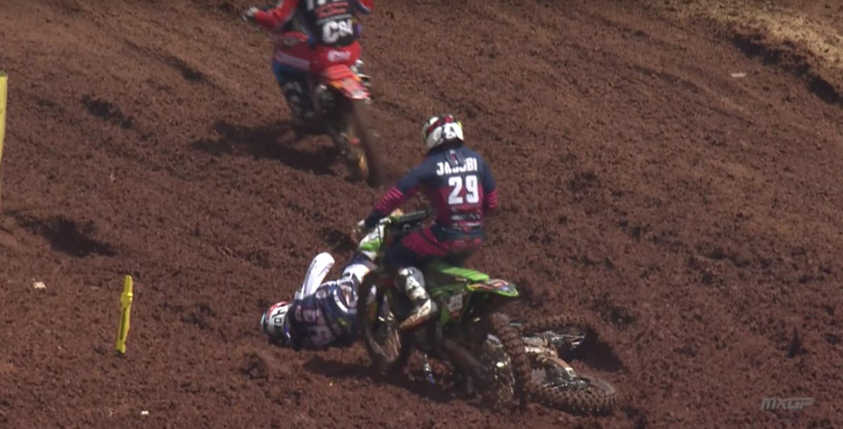 mxgp's tweet photo. We had an epic three-way battle for P6 in the opening MX2 race from Semarang! It ended with Jago Geerts clipping Mathys Boisrame's rear tyre, with Henry Jacobi collecting the stricken Yamaha!
Watch how it happened HERE https://t.co/6Hkd0uR3ah
#MXGP #MXGPAsia #Motocross #MX2 https://t.co/KNfbIKbTiN