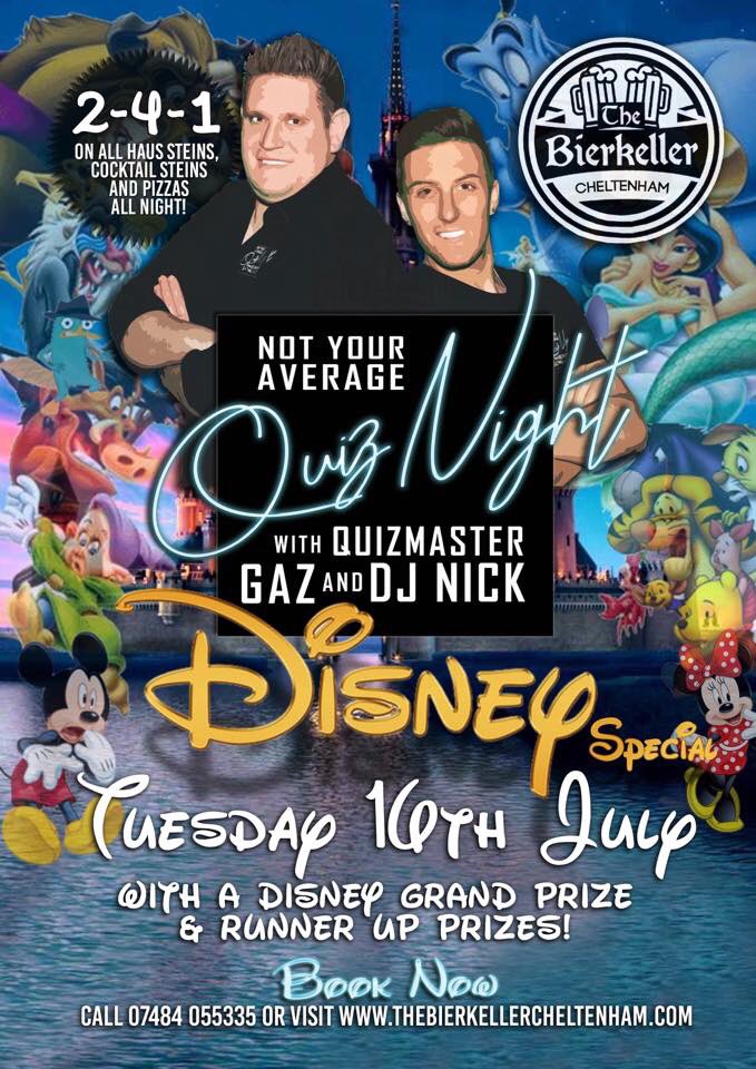 📝 TUESDAY NIGHT QUIZ 📝

🌈 DISNEY SPECIAL 🌈

⭐️ Tomorrow From 7pm 
⭐️ 2-4-1 Cocktail’s 
⭐️ 2-4-1 Pizza’s 
⭐️ Party With <a href="/DJNickMarshall/">Nick Marshall</a> 
⭐️ Quiz antics with <a href="/quizmastergaz/">Gaz Rees Jones</a>
⭐️ Live DISNEY SPECIAL GUEST 👀 

BOOK NOW ITS FREE 
Text 📞
07484 055335