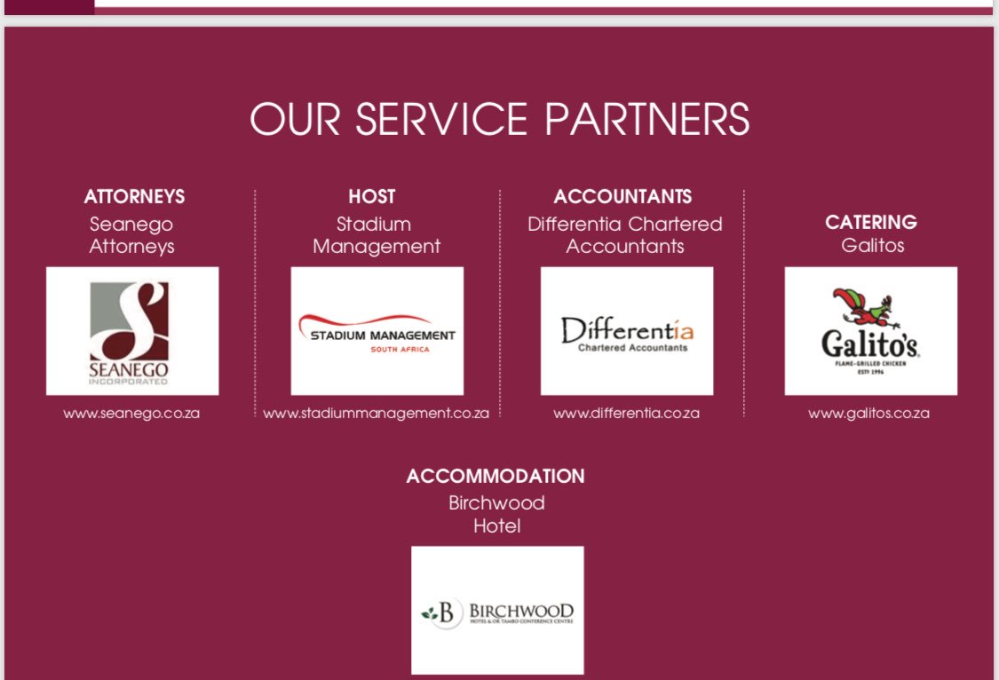 Lesufi's tweet photo. Here are our service partners ⁦@Moroka_Swallows⁩ , ready to fly high ⁦@robertmarawa⁩. I am truly grateful to these companies for believing in us even when we were down and out #UpTheBirds https://t.co/E85cA3ln7J