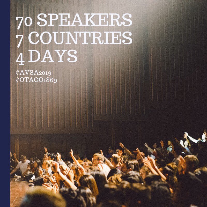 It's time to #gettoknow your fellow conference delegates. 70 people from 7 different countries are presenting keynotes, invited talks and papers over the 4 days. Make sure you are being social by using the hashtags #AVSA2019 and #Otago1869.