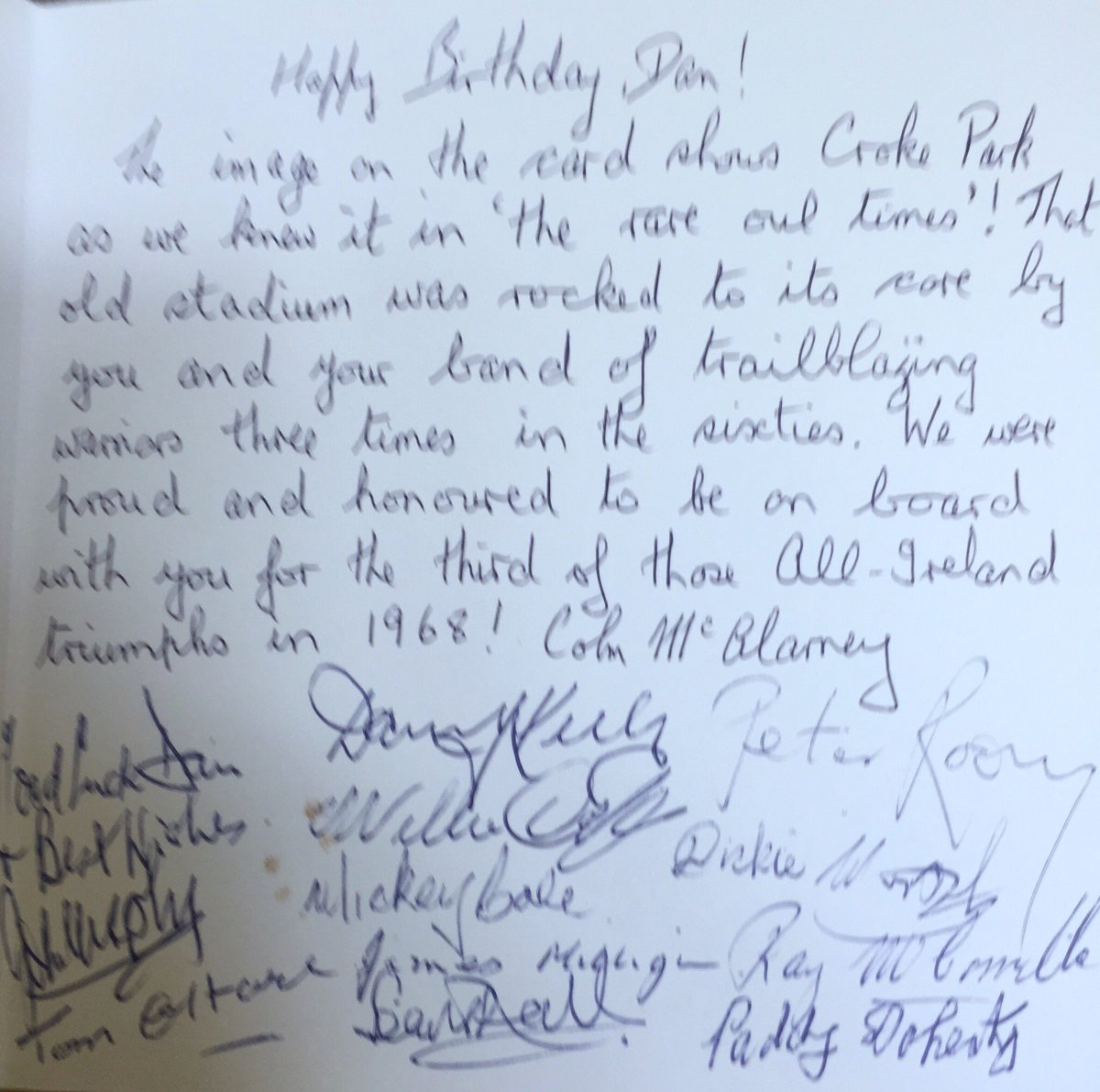 MarkMcCartan's tweet photo. A wonderfully worded card from the Down 1968 team for my Dads 80th Birthday. Iโll be holding on to this. #gaalegends https://t.co/qsf5VsjAAw