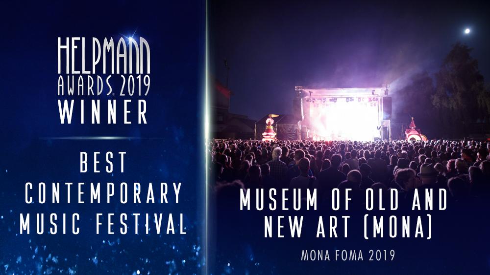 The Helpmann Award for Best Contemporary Music Festival goes to Museum of Old and New Art (Mona) for MONA FOMA 2019.

<a href="/MONAFOMA/">MONA FOMA</a> <a href="/monamuseum/">Mona Museum</a> #Helpmanns
