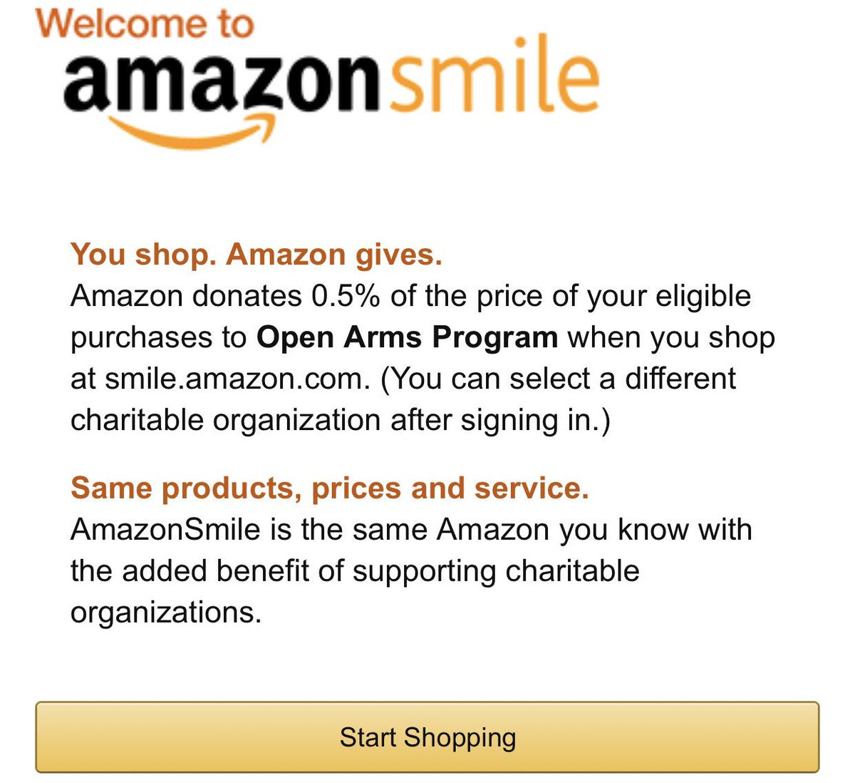 OpenArmsProgram's tweet image. It’s #PrimeDayAmazon don’t forget to shop through the link below and Amazon will donate to us😃! smile.amazon.com/ch/82-1144438