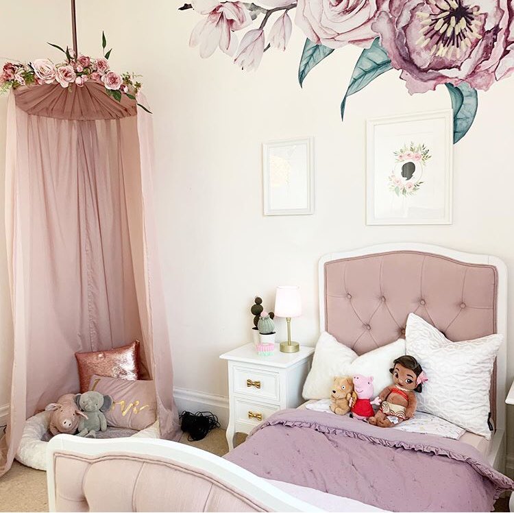This beautiful bedroom is for one of <a href="/InsideStudioLtd/">Alisa Bowen</a> Alisa’s very special clients, her daughter. We were delighted to help bring her design concept to life, printing the gorgeous bespoke flower wall graphic she had hand painted. 
#prettyinpink #littlegirlsbedroom #wallgraphic