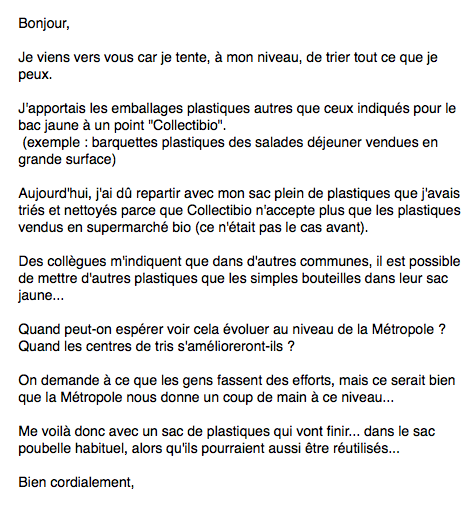 AurelieT44's tweet photo. @NantesMetropole ,je voudrais trier les #plastiques autres que les #bouteilles et flacons que tu récupères aujourd'hui (je vis à #Orvault)
Je t'envoie donc le message ci-dessous via ton site. PS: le point #Collectibio évoqué est celui de La Chapelle sur Erdre #environnement https://t.co/1XSBaWrWmH