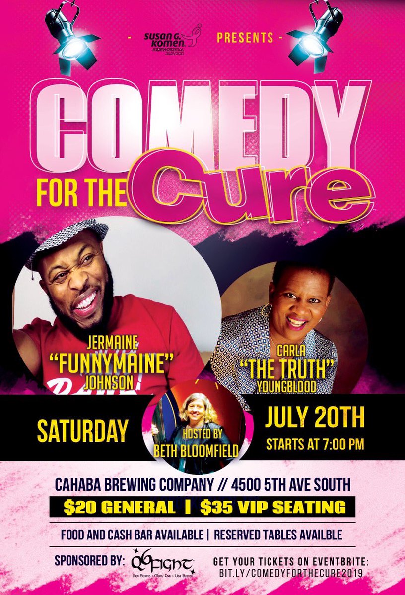 KomenNCAlabama's tweet photo. Hey #Bama fans! Want to see @FunnyMaine in #Birmingham and make an impact in our communities? Purchase your tickets today! https://t.co/cHzDn9FbbJ #KomenAL #breastcancer #comedyforthecure #rolltide #rundabawl #cahababrewing https://t.co/xEva3cQEuf