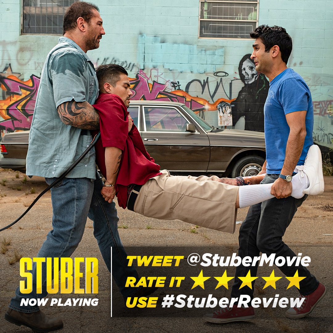 STUBERmovie's tweet photo. Never skip review day. Share your five-star review with #StuberReview now! #Stuber https://t.co/QxqISasQpi