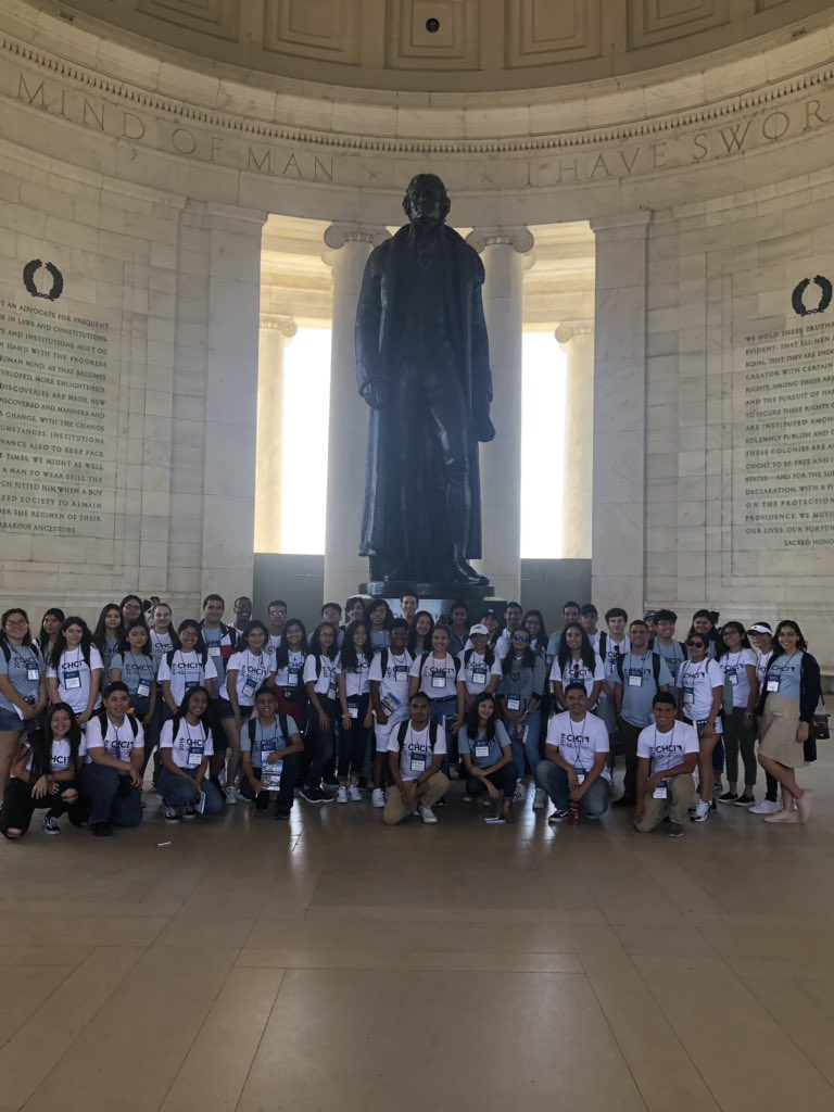 CHCI's tweet photo. Our #R2LNextGen students have arrived to Washington D.C. We are excited to kick off our week by touring DC’s most treasured monuments. A big thank you to our founding sponsor @StateFarm for supporting this memorable summer experience. #HereToLead #LatinoLeaders #HereToHelp https://t.co/qpMH5h99qh