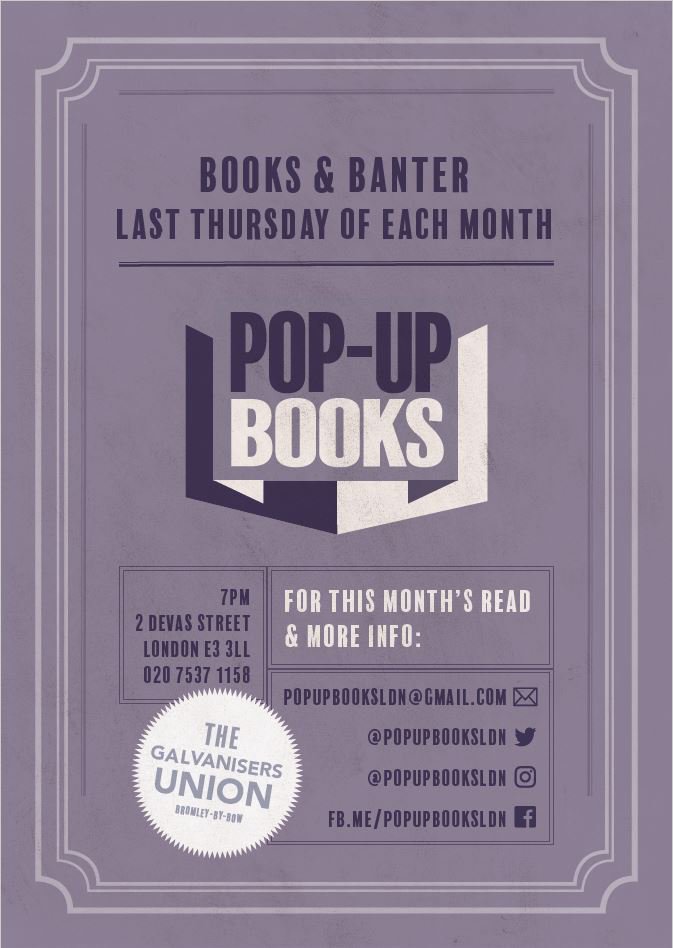 Join us on the last Thur of each month in the back room of 
<a href="/GalvanisersU/">Galvanisers Union</a>
.
Next up is Hag-Seed by Margaret Atwood.  See you 7pm Thur 25th July
#bookclub #EastLondon #londonforfree #Literature #MargaretAtwood #BooksandBanter #books #lovereading #BookWorm