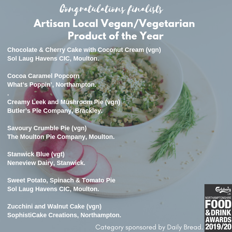A big congratulations to these finalists.
Artisan Local Vegetarian / Vegan Product of the Year. Kindly sponsored by <a href="/DBC_Wholefoods/">Daily Bread Co-op</a> Good luck all.