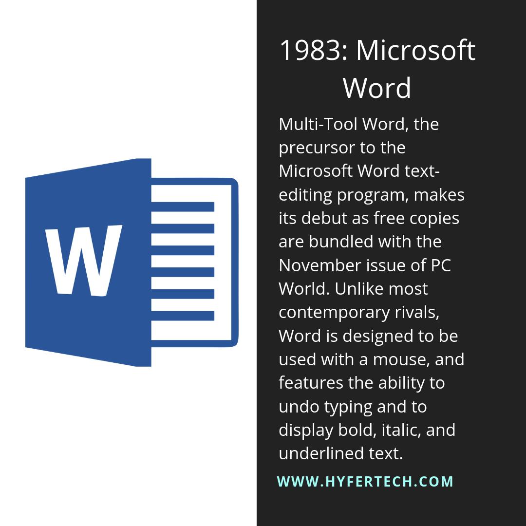 HyferTech's tweet image. The #history of #technology is very old, at Hyfer Technologies, we would like to look back at the technologies that changed the industry. Today it is #word introduced by #Microsoft #1983.
Source: popularmechanics.com/technology/g24…
#MotivationalMonday #Hyfertech