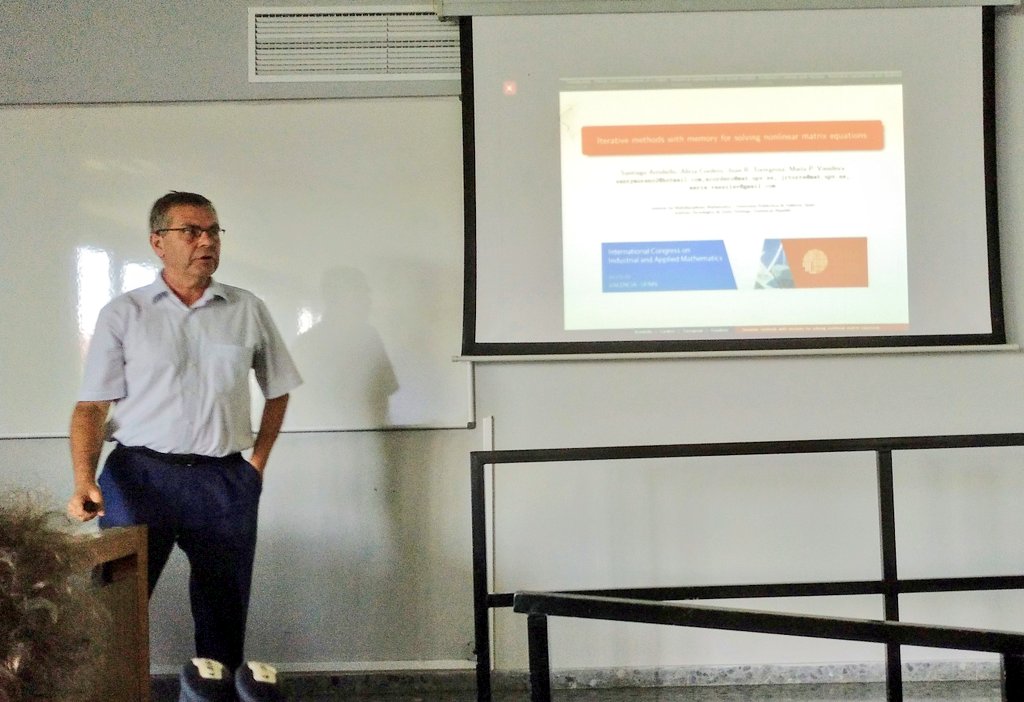 damresUPV's tweet photo. New presentations at @ICIAM2019. In Part 1, @frachilo (@UNIRResearch), @javiermaimo (@intecrd), @acordero_alicia & @jrtorre10 (@UPV) have presented their overview on dynamics, studies on iterative methods for solving nonlinear systems and matrix equations. #dynamics #tableholder https://t.co/morzvYBcxx