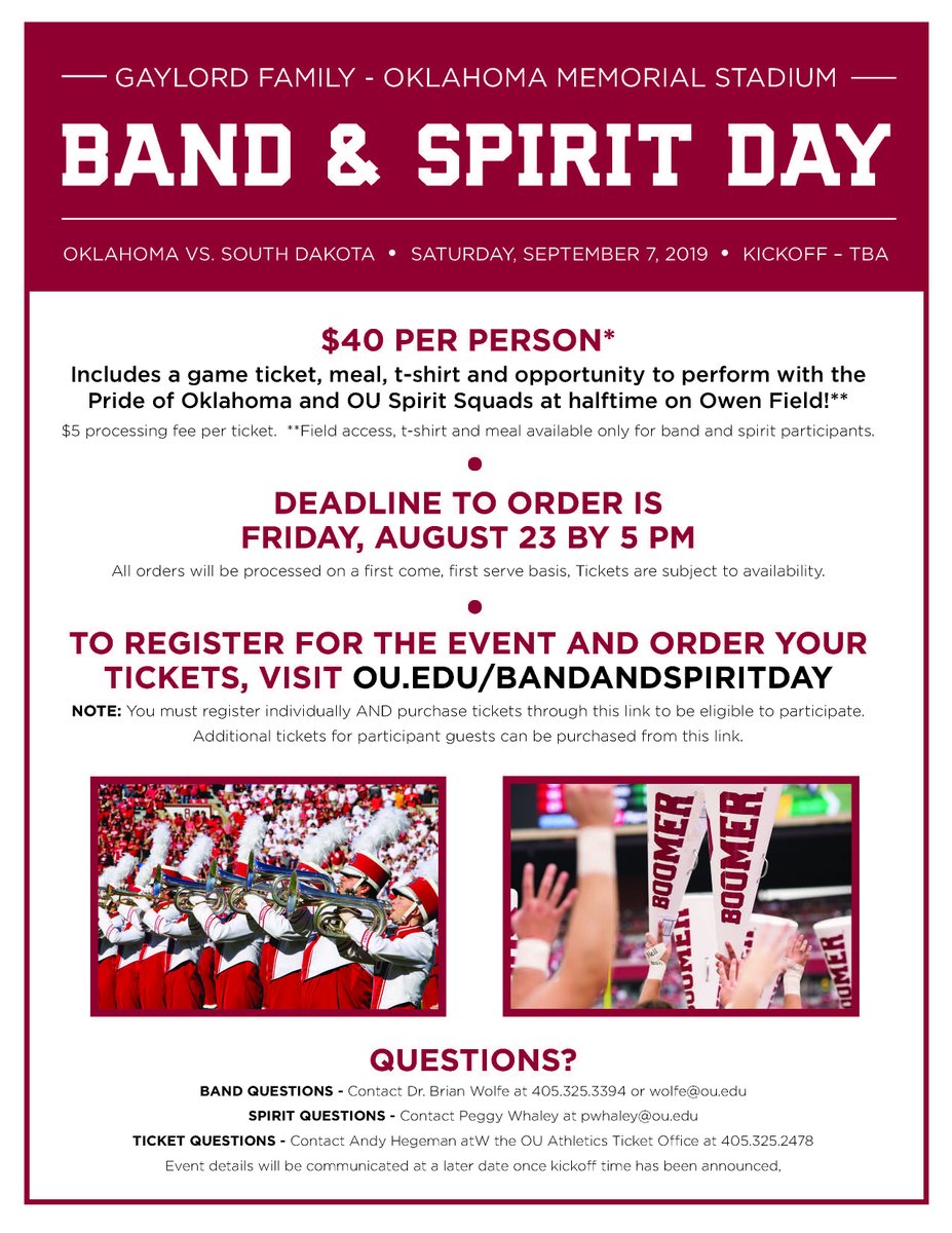 OU_ThePRIDE's tweet photo. Band and Spirit Day registration is live at: https://t.co/JeztfVeoXT https://t.co/KG7NUmA7Fz