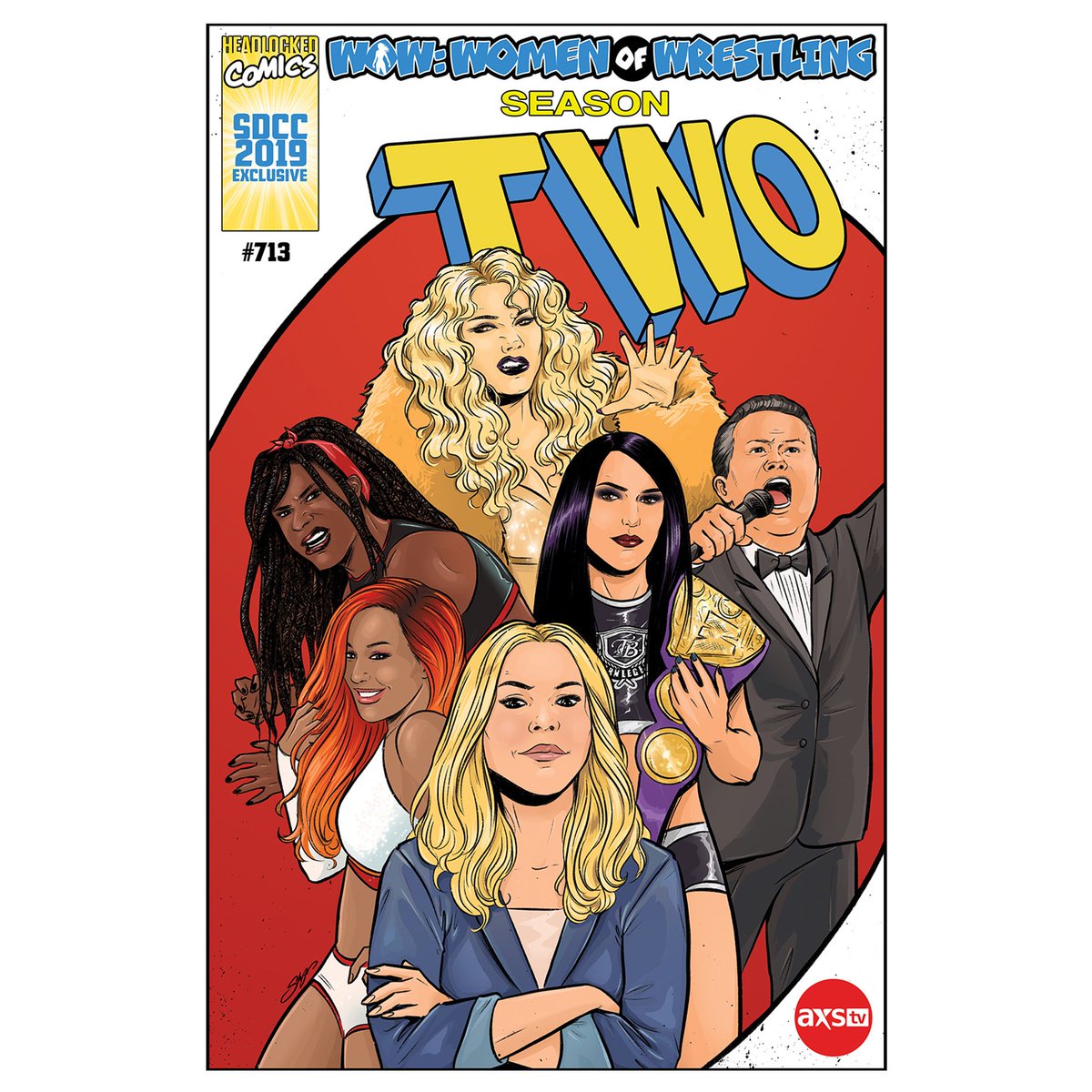 WOW & @HeadlockedComic unveil a limited edition Comic-Con collectible by @SkyePatridge ! 👊Only available July 20 at Booth #1901 as part of a Free Signing Event with WOW Icons @JeanieBuss @WOW_Wrestling @wow_thebeast & @Tess_Blanchard at San Diego Comic Con. #WOWSuperheroes