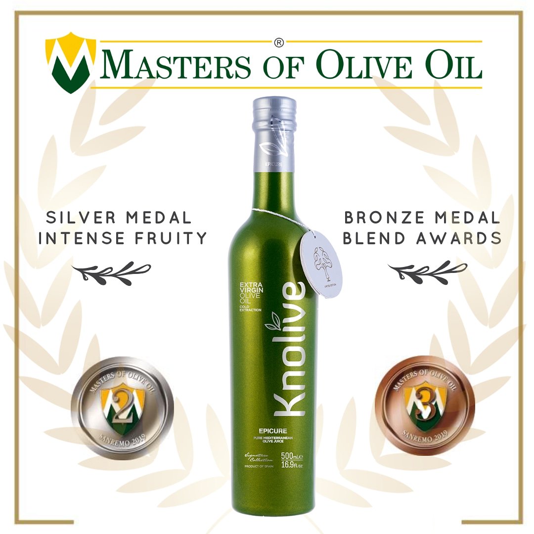 Seguimos celebrando nuevos reconocimientos que llegan para nuestro #aove 🏆 Knolive Epicure ha obtenido Medalla de Plata🥈en categoría Intense Fruity y Medalla de Bronce🥉en Blend Awars en el Concurso #MastersOfOliveOil 2019 de #SanRemo