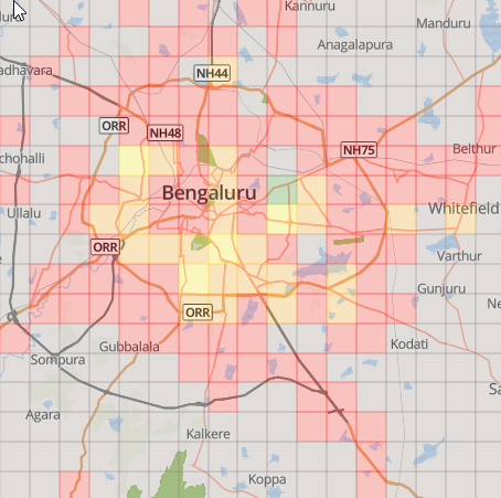 ashwinmahesh's tweet photo. Density maps of different kinds of infra in the city - here's one for health facilities. A full stack across different domains (health, transport, tourism, safety, etc) should be ready this week for BLR. Being script-driven on map data, we can repeat the exercise for every city. https://t.co/ChMaKa2ZqD