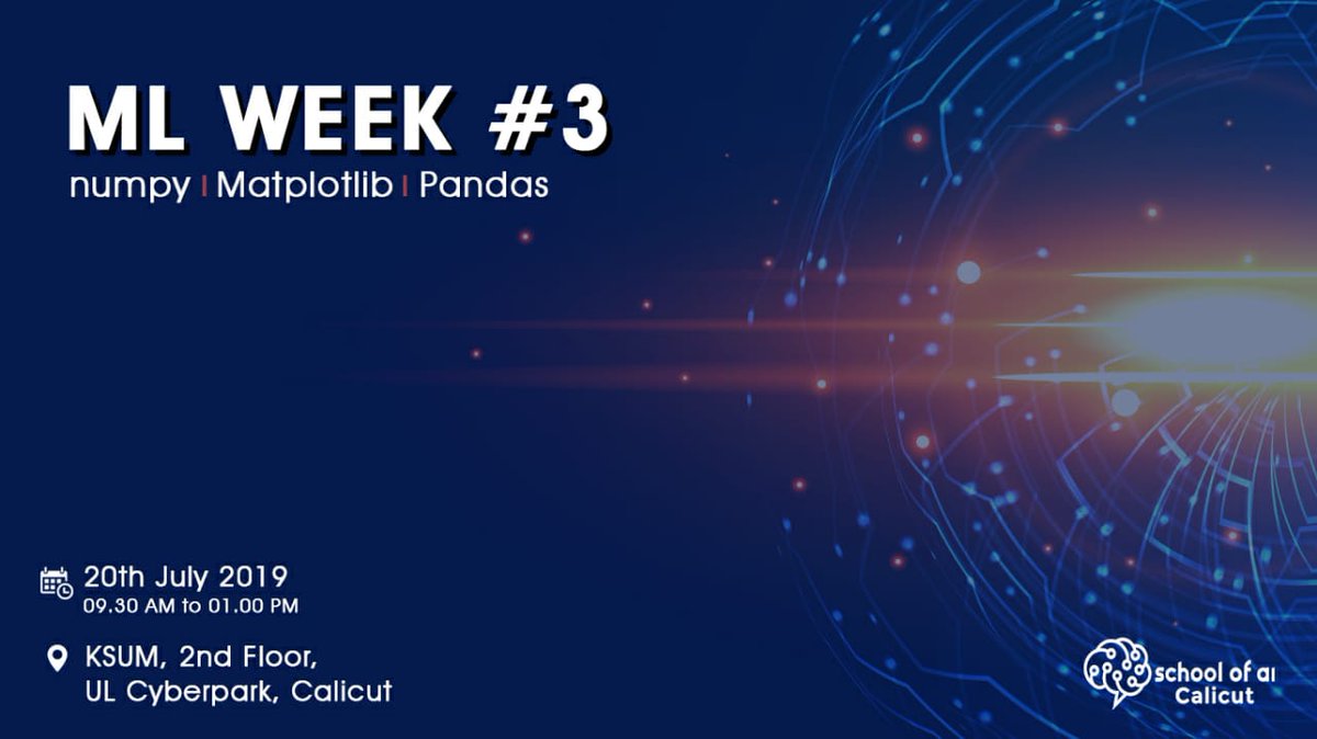 💡SCHOOL OF AI CALICUT💡
-----Cordially invites all AI enthusiasts to our next meet up session----
ON 20/07/19 Saturday @ KSUM UL Cyberpark, Calicut
Time-9:30 to 1:00pm 
REGISTER:bit.ly/soai_calicut_m…
contact us: Aswin: +919961714468
Shamla: 94954 21816
Jaiden : +919526547719