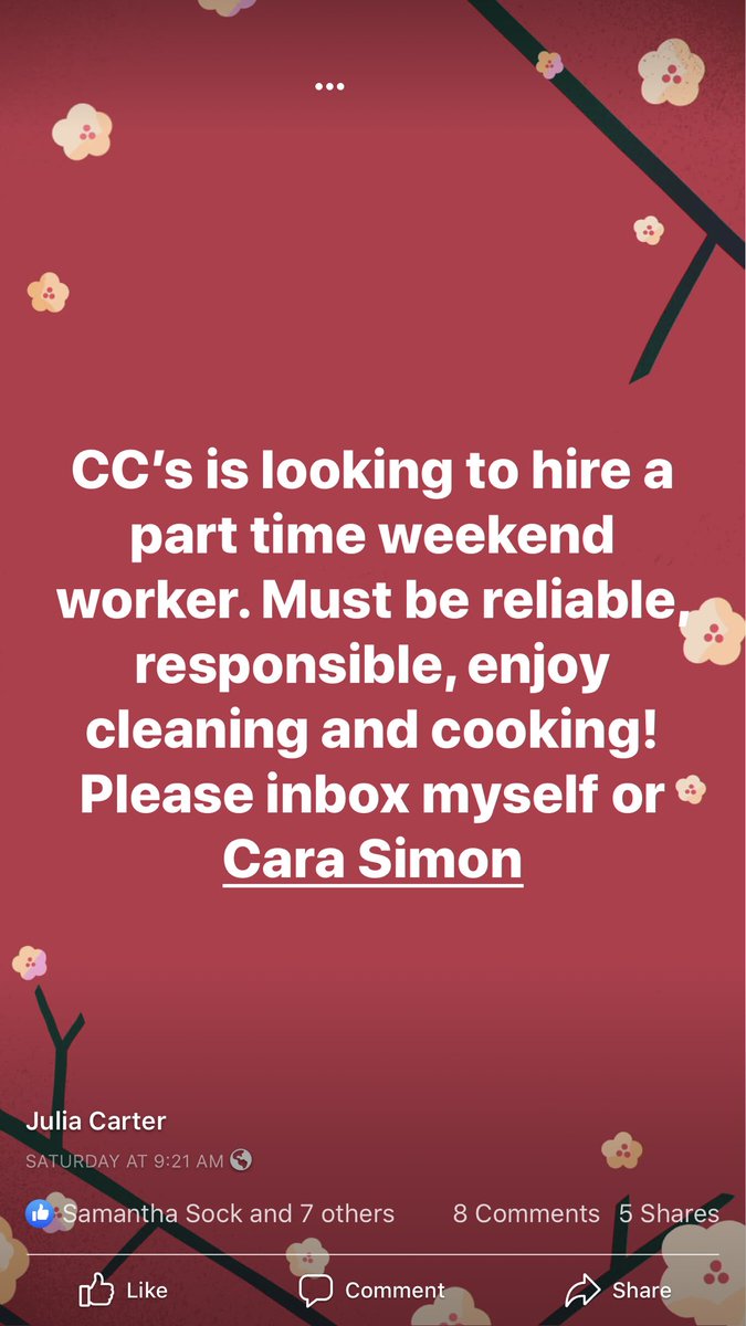 daisyirma's tweet photo. another awesome job opportunity — bartending @CarasCafe0 contact @JMCarter83 🍹🍔 https://t.co/9ock7zIqiN
