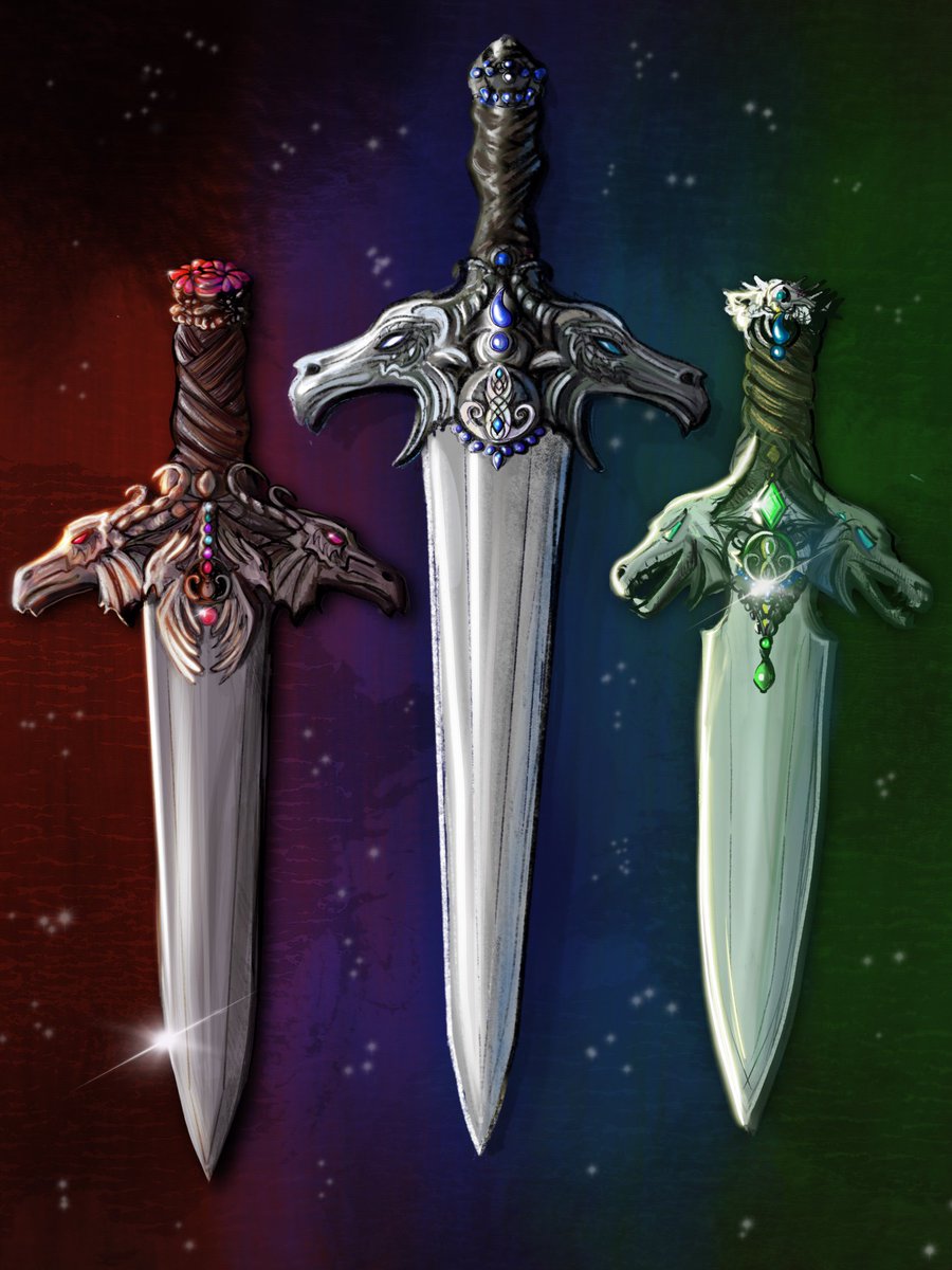 rosecatkhan's tweet photo. Finished set of three!
#illustration #drawdaily #procreate #artwork #ilustrador #ilustracion #drawn #draws #draw #weaponart #dragonblade #sketch #digitalsketchbook #comicart #fantasyart #painting #rpg #womeninillustration #rpgart #fighter #dragonblades #idrawthings https://t.co/hQXdVSL6i2