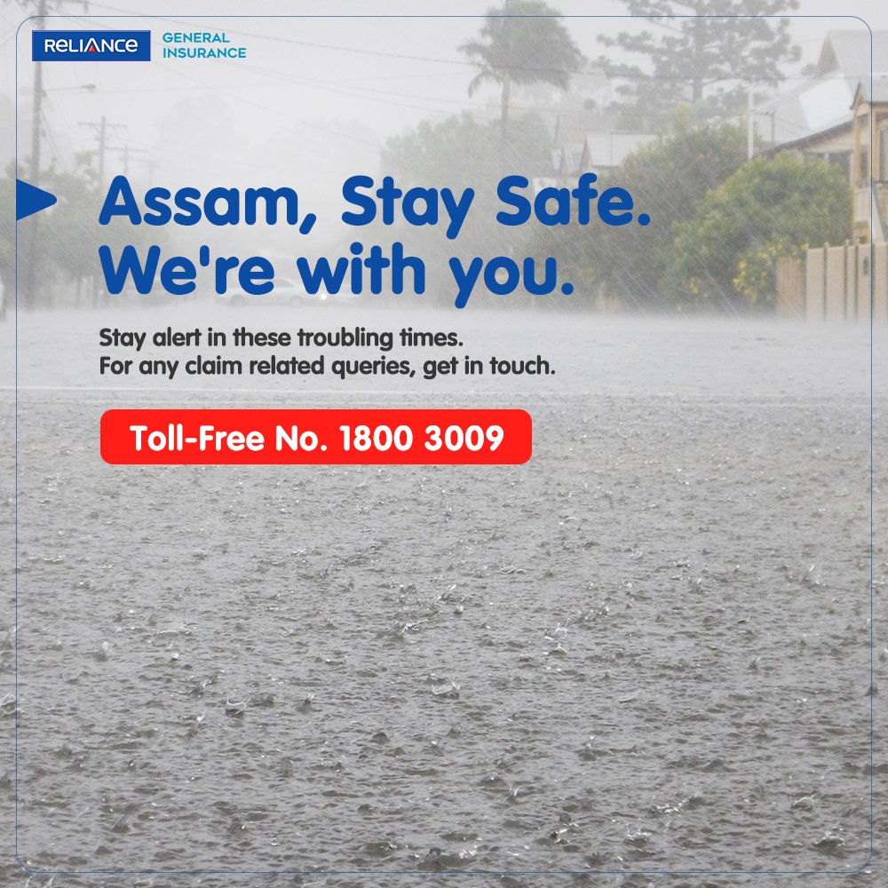 IndusIndGenIn's tweet image. We understand heavy downpours, rising water levels &amp;amp; flooding may have you worried. 
We're here for you. 
For any claim related queries contact us at 1800 3009.

#AssamFloods #StaySafe #RelianceGeneralInsurance #LiveSmart