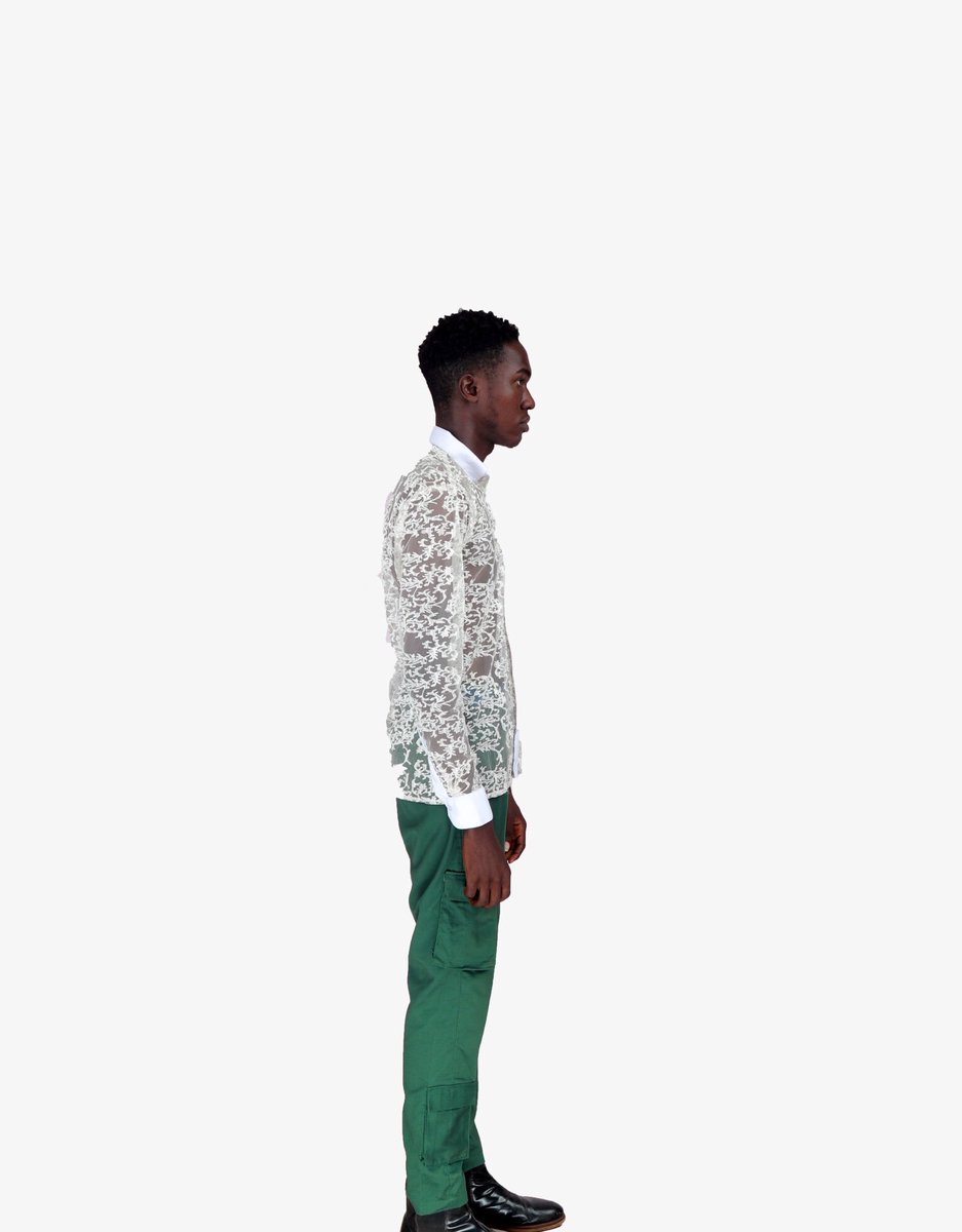 YOU_NIGERIA's tweet photo. Look 6 from the RESORT 19’ COLLECTION 
Look 6: Male floral net shirt in white and unisex combat pant in green
Photographer: @beyuzzphg
.
#YOU #YOUmen #YOUwomen #yourstyleisYOU https://t.co/HcRFqwft5V