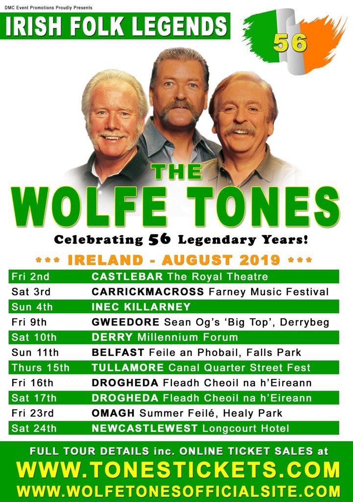 For all Wolfe Tones ticket links, visit tonestickets.com