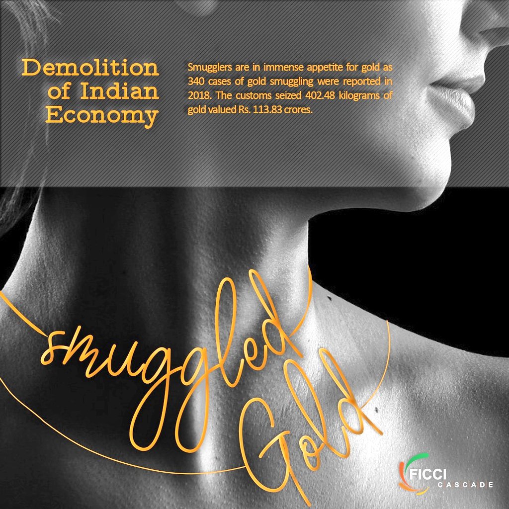 Smugglers are in immense appetite for gold as 340 cases of gold smuggling were reported in year 2018. The Customs seized 402.48Kgs of gold valued Rs. 113.83 Cr. #BeACascader <a href="/ficci_india/">FICCI</a> @anilrajput0701 <a href="/cbic_india/">CBIC</a> <a href="/debidashindia/">Dr. Debi Prasad Dash</a> <a href="/CityPolicePIPCU/">Police Intellectual Property Crime Unit</a> <a href="/askGSTech/">gst</a> @IRS_IN <a href="/narendramodi/">Narendra Modi</a>