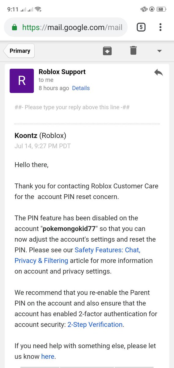 Roblox Account Pin Forgot