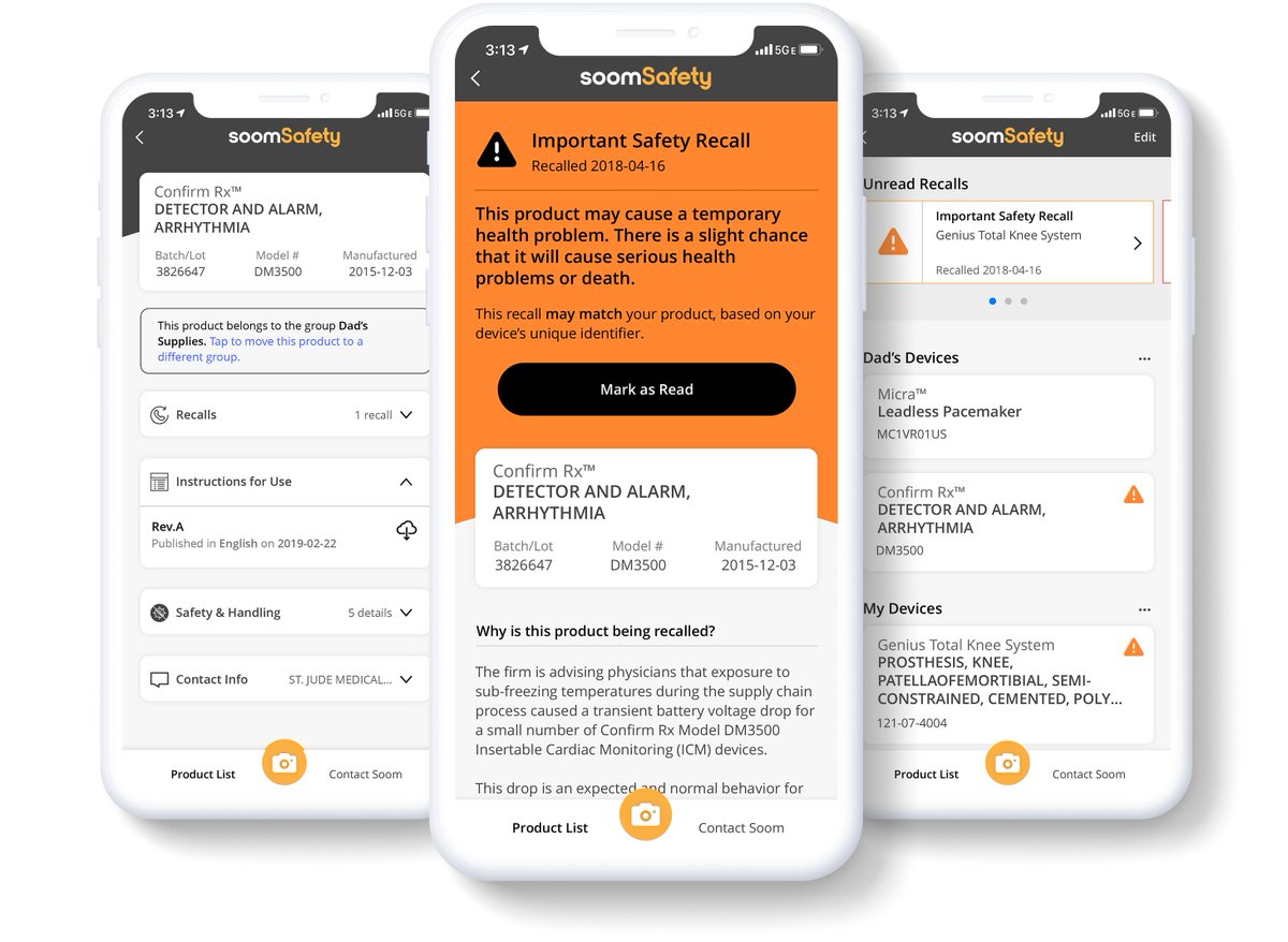 soom_inc's tweet photo. It's a big day at Soom! Our new app, SoomSafety, is now available for free in the Apple App Store. SoomSafety is the first app to notify patients, caregivers and nurses of medical device recalls in real-time. https://t.co/Wt6LrAtKw2

#recalls #medicaldevice #implants #safety https://t.co/1fQe4FY0Pr