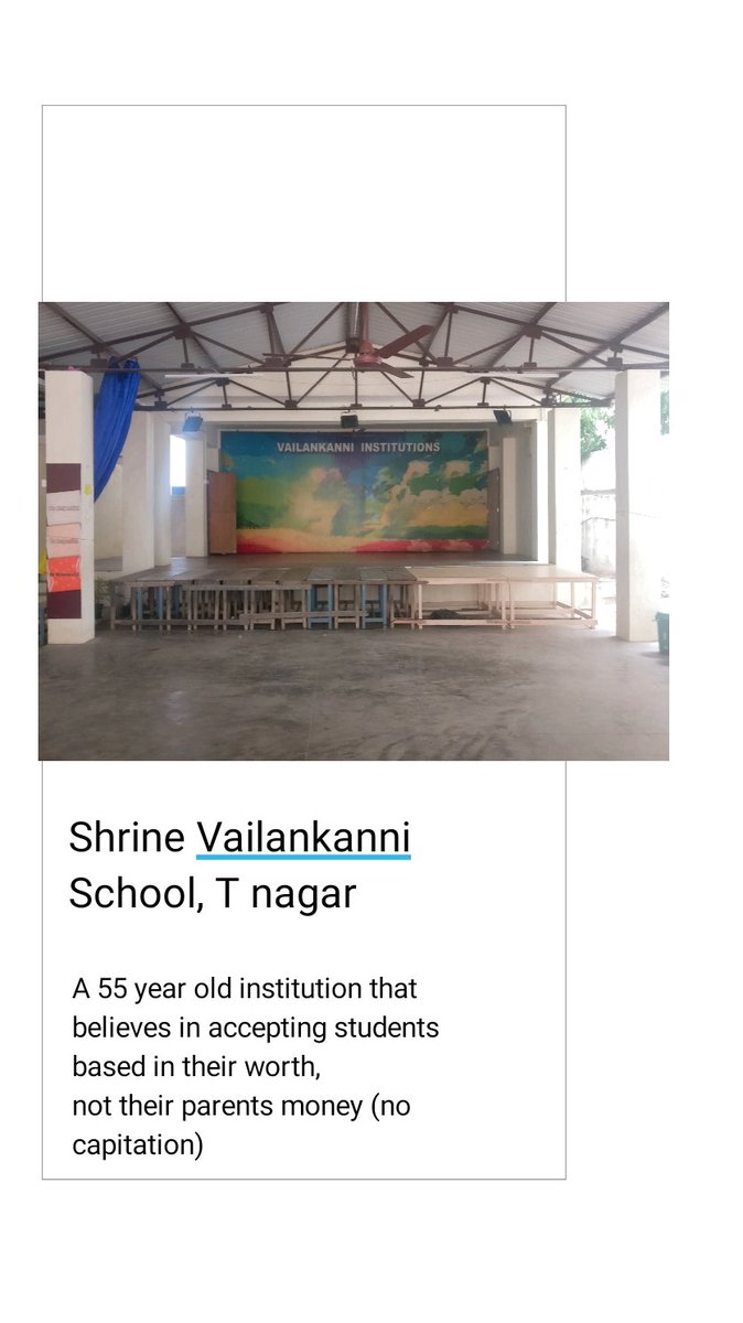 IshtyleAwhile's tweet photo. Recent visit to Shrine Vailankanni School T nagar made me realise that all schools don't see education as a commercial venture. A 55 year old school that still does not accept capitation fees, yet manages to provide fantastic facilities to their students. https://t.co/lZ4XP4n7m1