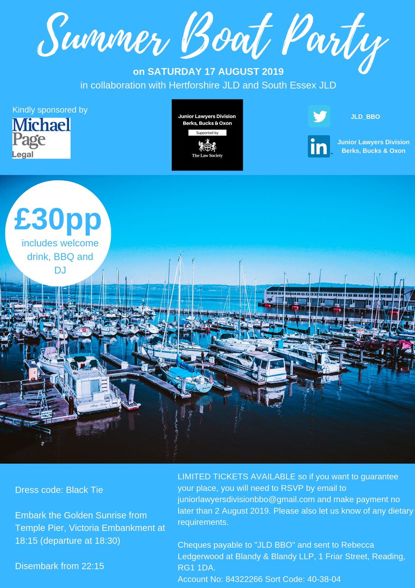 JLD_BBO's tweet photo. We're excited to host our first collaborative event with Hertfordshire JLD and South Essex JLD on Saturday 17 August for our Summer Boat Party! Spaces are limited so get your tickets ASAP to avoid disappointment - we look forward to seeing you there :) #boatparty #networking https://t.co/8O9m8jkRbs