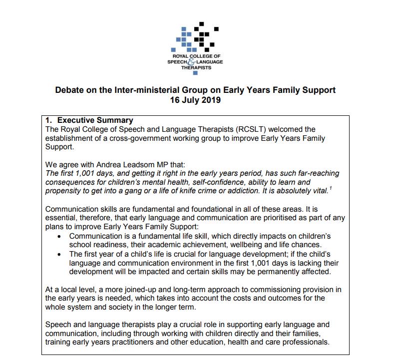RCSLTpolicy's tweet photo. Tomorrow will see debate in the Commons on Early Years Family Support, led by @andrealeadsom @LucyMPowell & @normanlamb The @RCSLT briefing explains why #CommunicationIsCrucial to getting it right for children in the early years: https://t.co/8STIwV9W8Q #SpeakUpForCommunication https://t.co/BkdAe0ZWcS