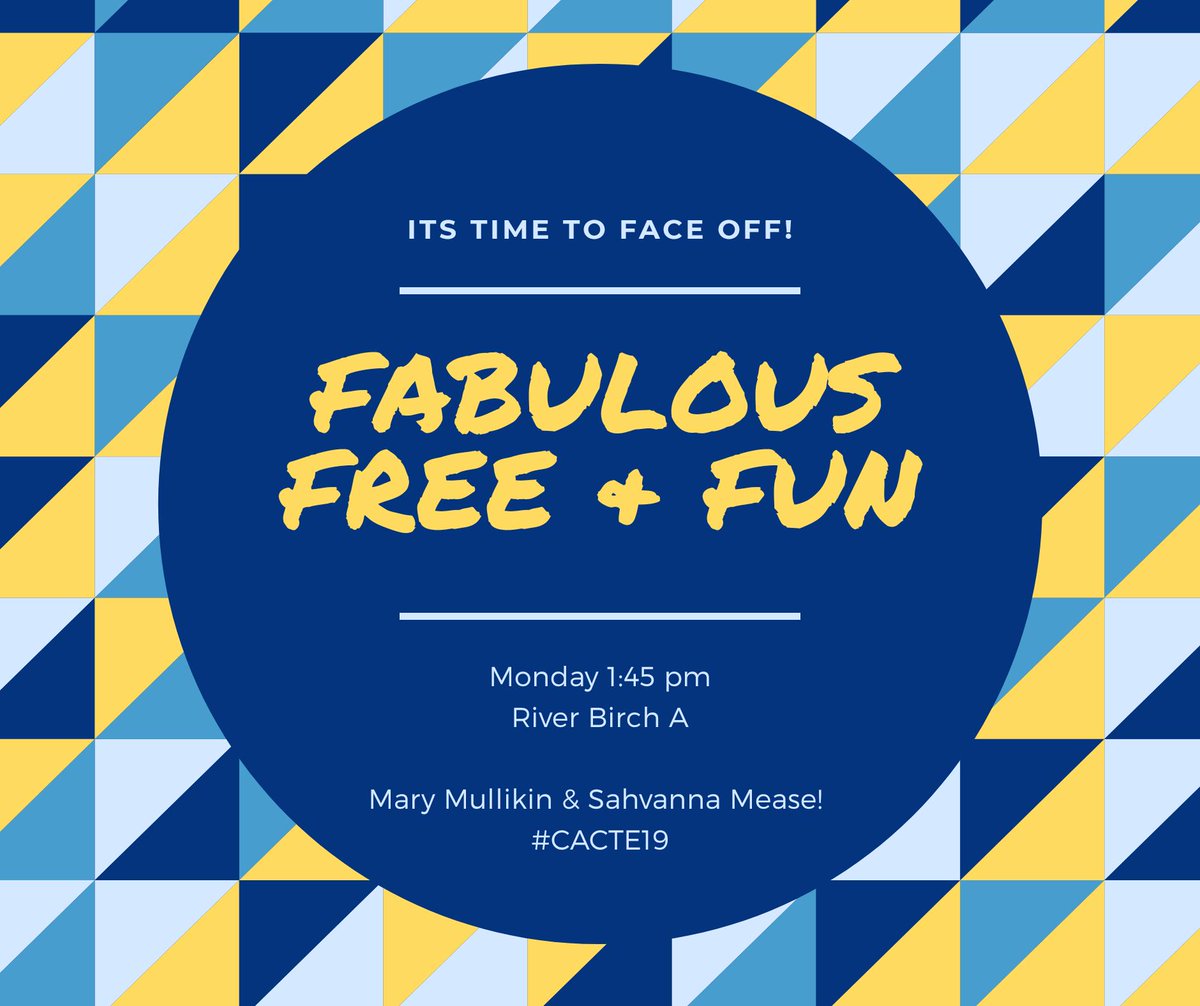 Come join us after lunch for some amazing "Fabulous Free &amp; Fun" tech tools for the classroom! River Birch A at 1:45 <a href="/marygoround82/">Mary Mullikin</a>  #CACTE19 #CTE #edtech