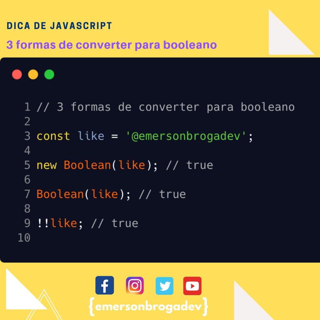 emersonbrogadev's tweet image. 3 Formas de Converter para Boleano no JavaScript

#javascript #boolean #codingStyle.