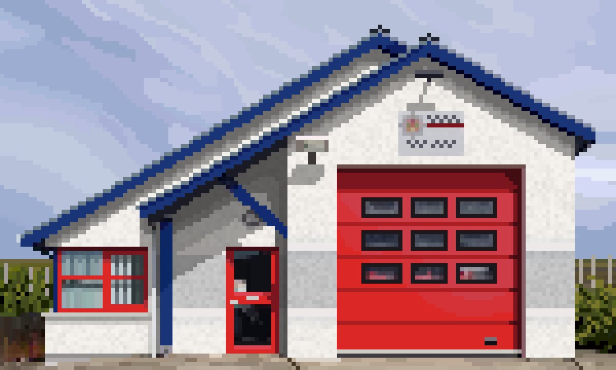 RandomFactor's tweet photo. Still on a high from my holidays! Here’s my #pixelart rendition of #Shawbost #FireStation on the #IsleofLewis
#pixel #art #hebrides #outerhebrides #scotland https://t.co/0IBHB0U2kW