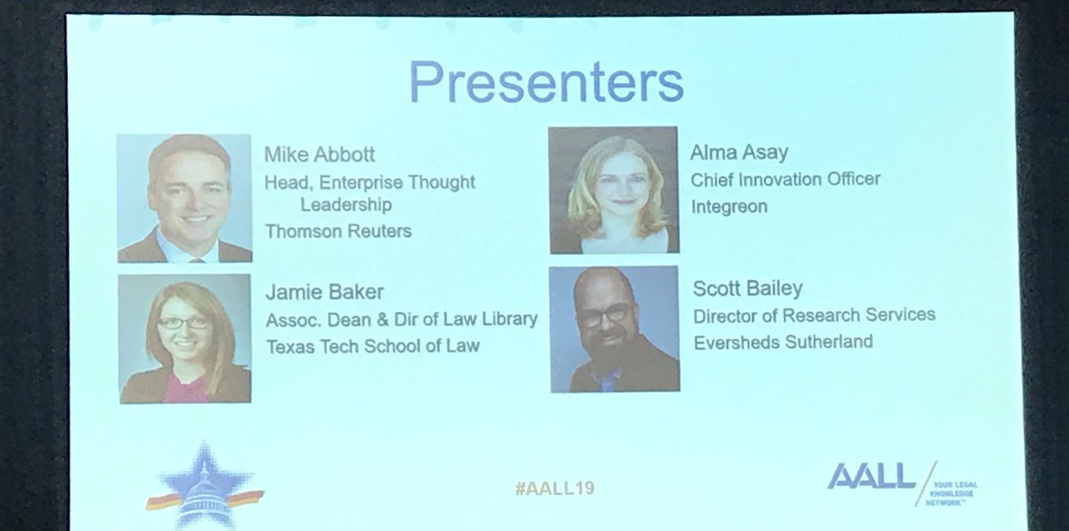 aallnet's tweet photo. .@gngrlibrarian: We need formal mentoring and onboarding  procedures for new #lawlibrarians, just like for new associates. Jamie Baker discusses findings from the      “AALL State of the Profession” report at Fostering the NextGen Library Professional. #AALL19 https://t.co/nWgUsjAkVv