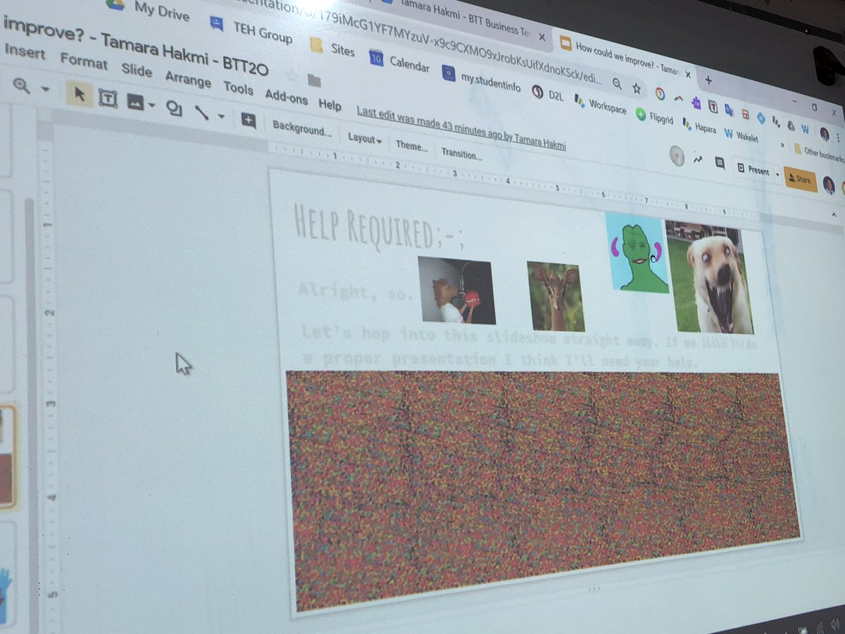 TristanNuyens's tweet photo. What makes a good presentation vs a bad one? Can you tell the difference?? Students are having fun making ‘What NOT to do’ presentations on Google Slides in Business Technology #BTT2O #ocsbSummerSchool2019 @DarBorland @CapoOttawa https://t.co/JNOwaR2iJS