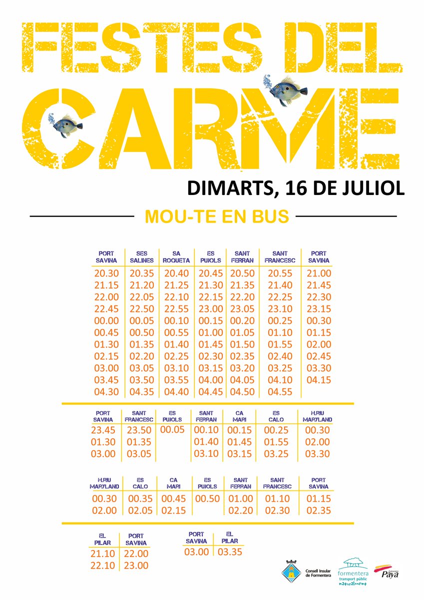 BusFormentera's tweet photo. Buenas tardes!!!  Mañana es la Fiesta del Carmen! Te vienes con nosotros???
Disfruta de la fiesta y muévete en BUS🎊🚍 https://t.co/HVygE1ELck