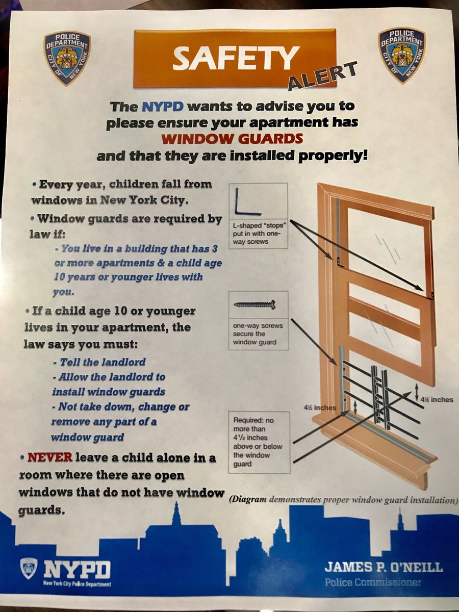 NYPDQueensNorth's tweet photo. .#SafetyFirst #SafetyAlert The NYPD wants to advise you to please ensure your apartment has #WindowGuards and that they are installed properly. Unfortunately, two children have recently fallen through open windows 
Click on and share the safety flyer. Thank you.  #Retweet https://t.co/mbn59dSgRw